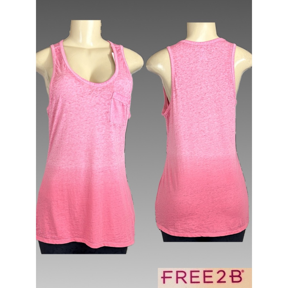 FREE2B XL Womens Heather Pink Ombre Cotton Blend Scoop Neckline Pocket Tank Top